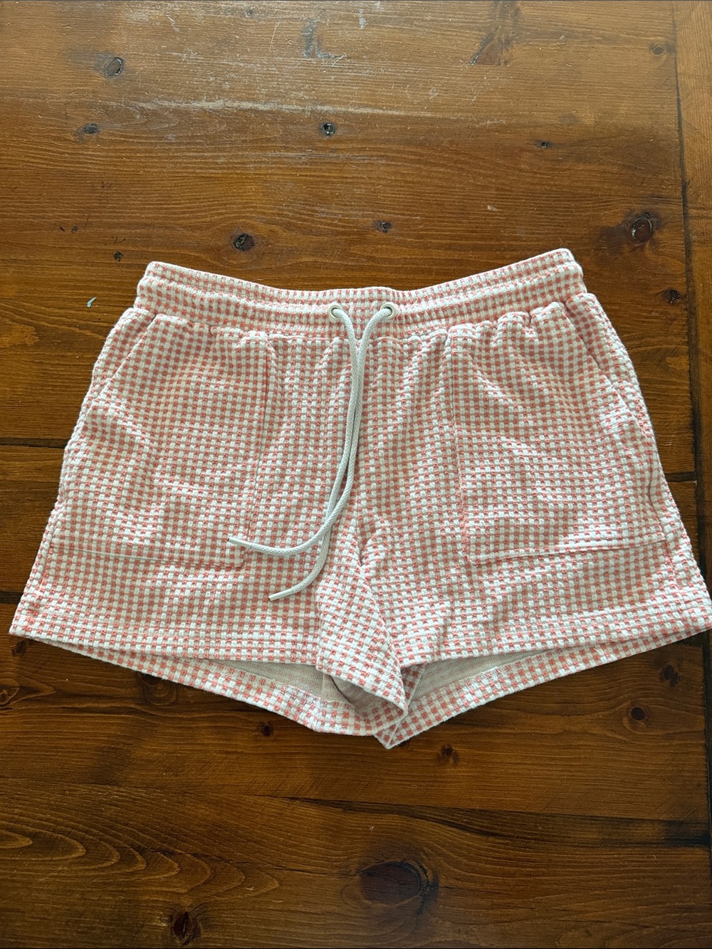 Lou & Grey Pink and White Gingham Knit Lounge Shorts